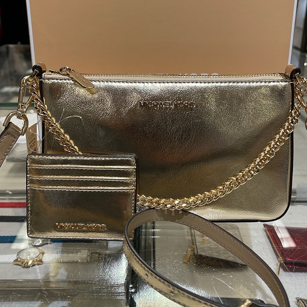 MICHAEL KORS 
JST Md Faux Leather Crossbody XBody + Card Holder Boxed Set NWT